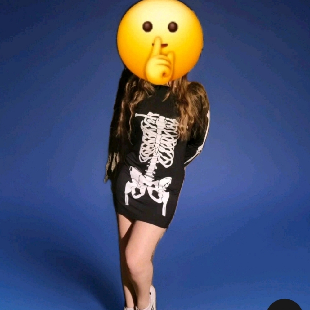 RieKet Women's Halloween  Skeleton Dress Long Sleeves Stretchy Short Mini Dress